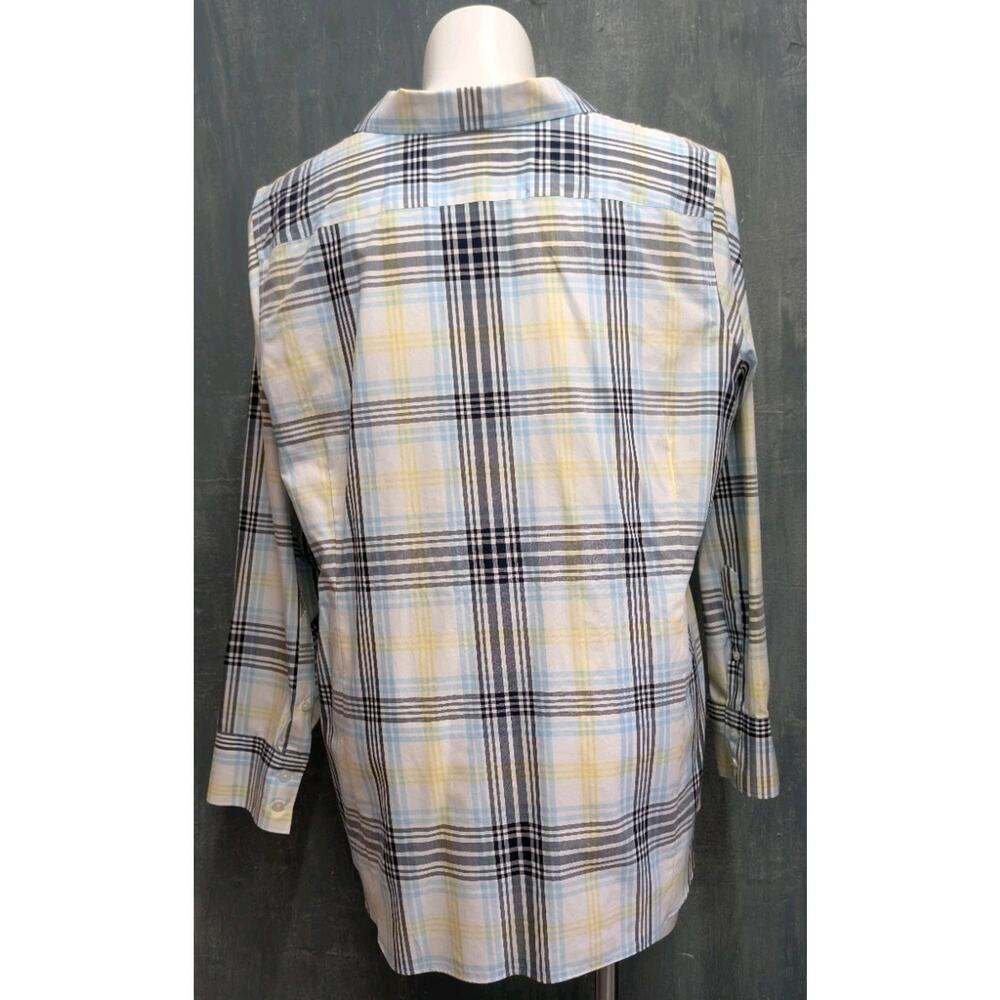 Lands End No Iron Supima Shirt Sz 22W Blue Yellow Plaid Long Sleeve Cotton - Picture 3 of 7